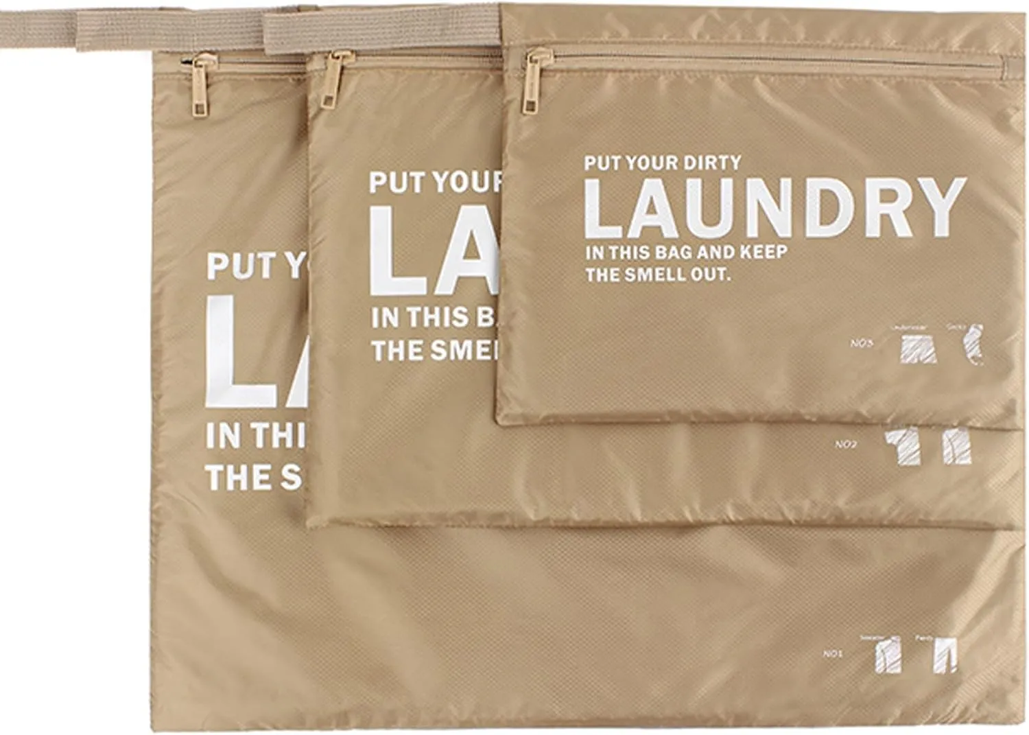 3 Pack Laundry Bags –Travel Laundry Bag for Dirty Wet Clothes – Waterproof, Smell proof, Washable, Reusable – for Sports Gym Swimming Camping (khaki)