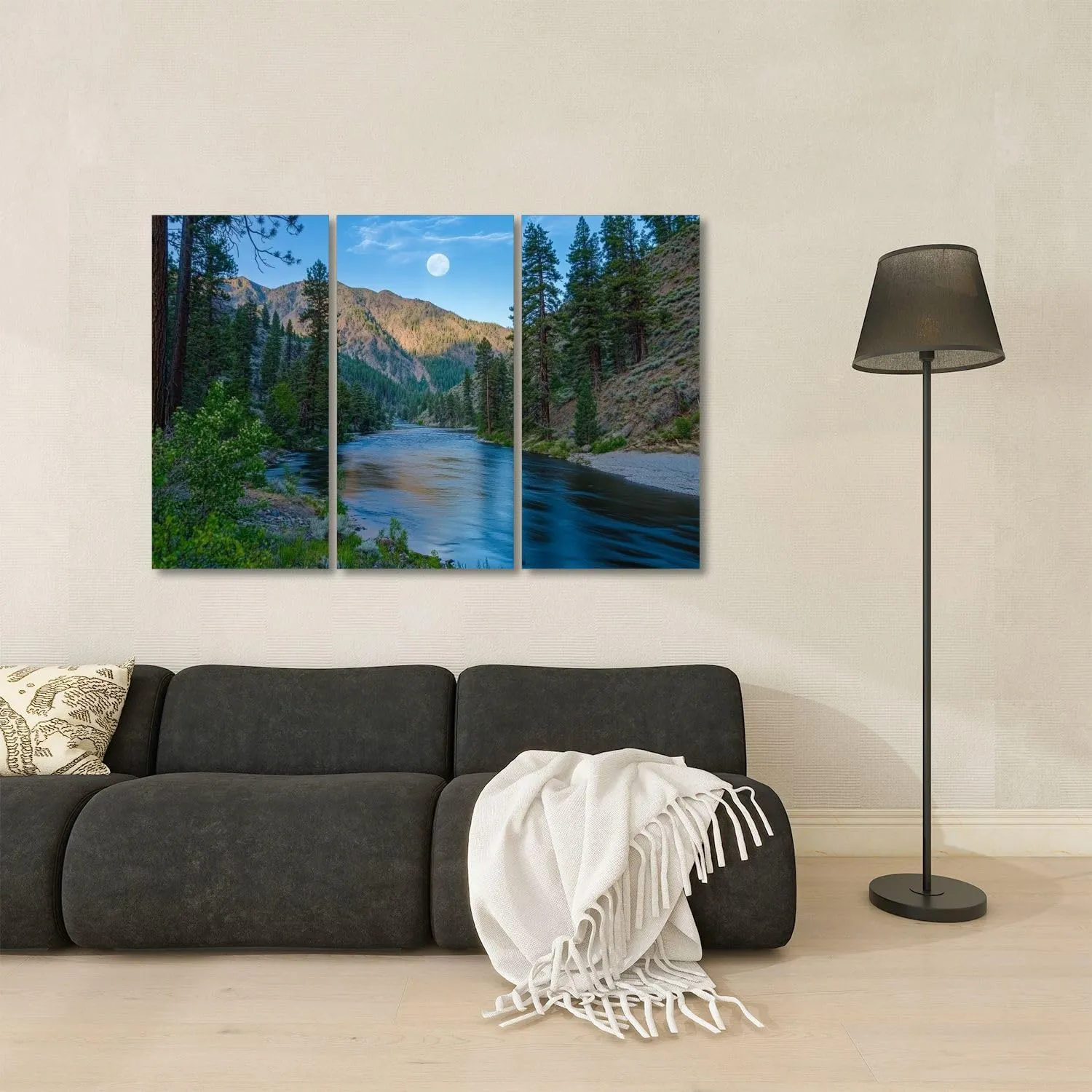 3 Panels Canvas Wall Art Rafting Middle Fork Salmon River Idaho Poster Print On Canvas Artworks for Office Home Living Room Decor Framed Ready to Hang 16"x32"x3pcs
