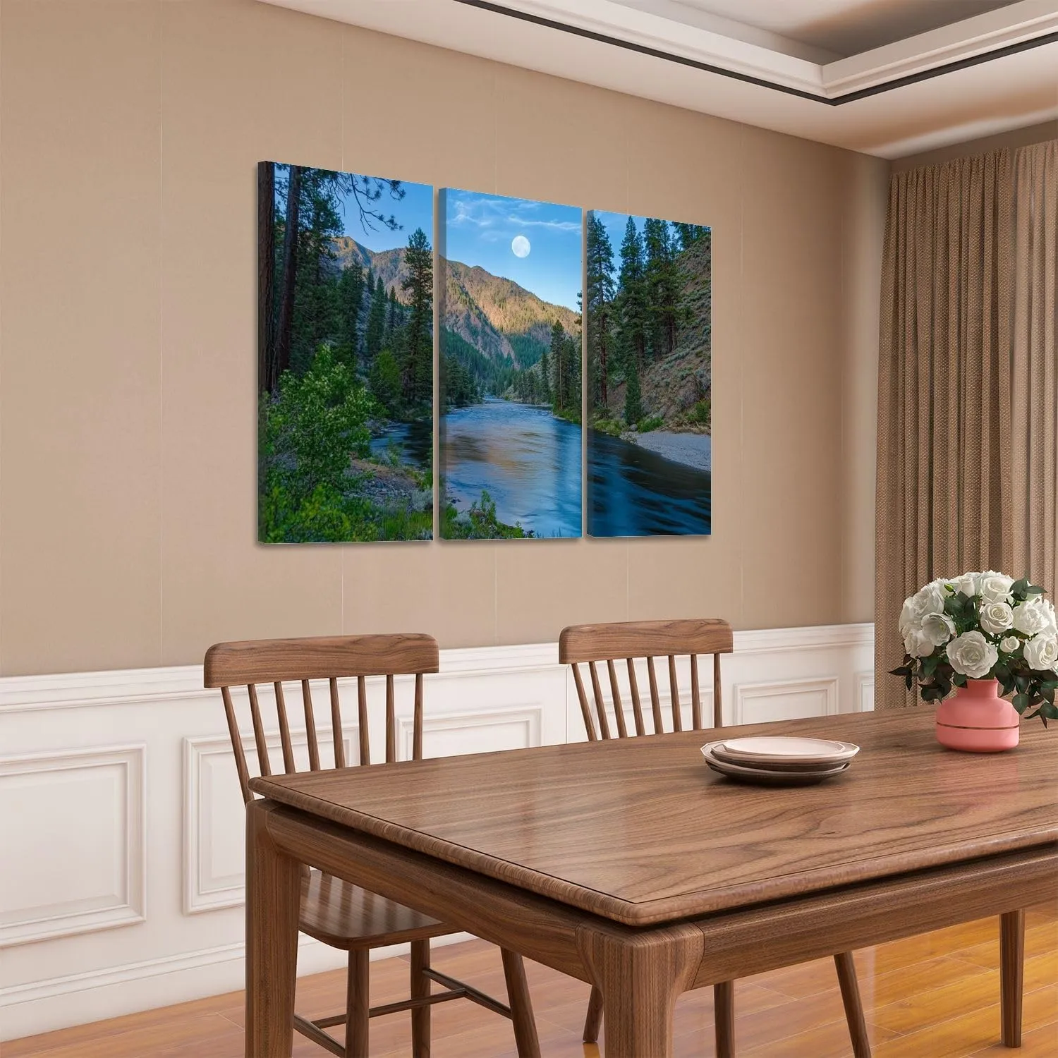 3 Panels Canvas Wall Art Rafting Middle Fork Salmon River Idaho Poster Print On Canvas Artworks for Office Home Living Room Decor Framed Ready to Hang 16"x32"x3pcs