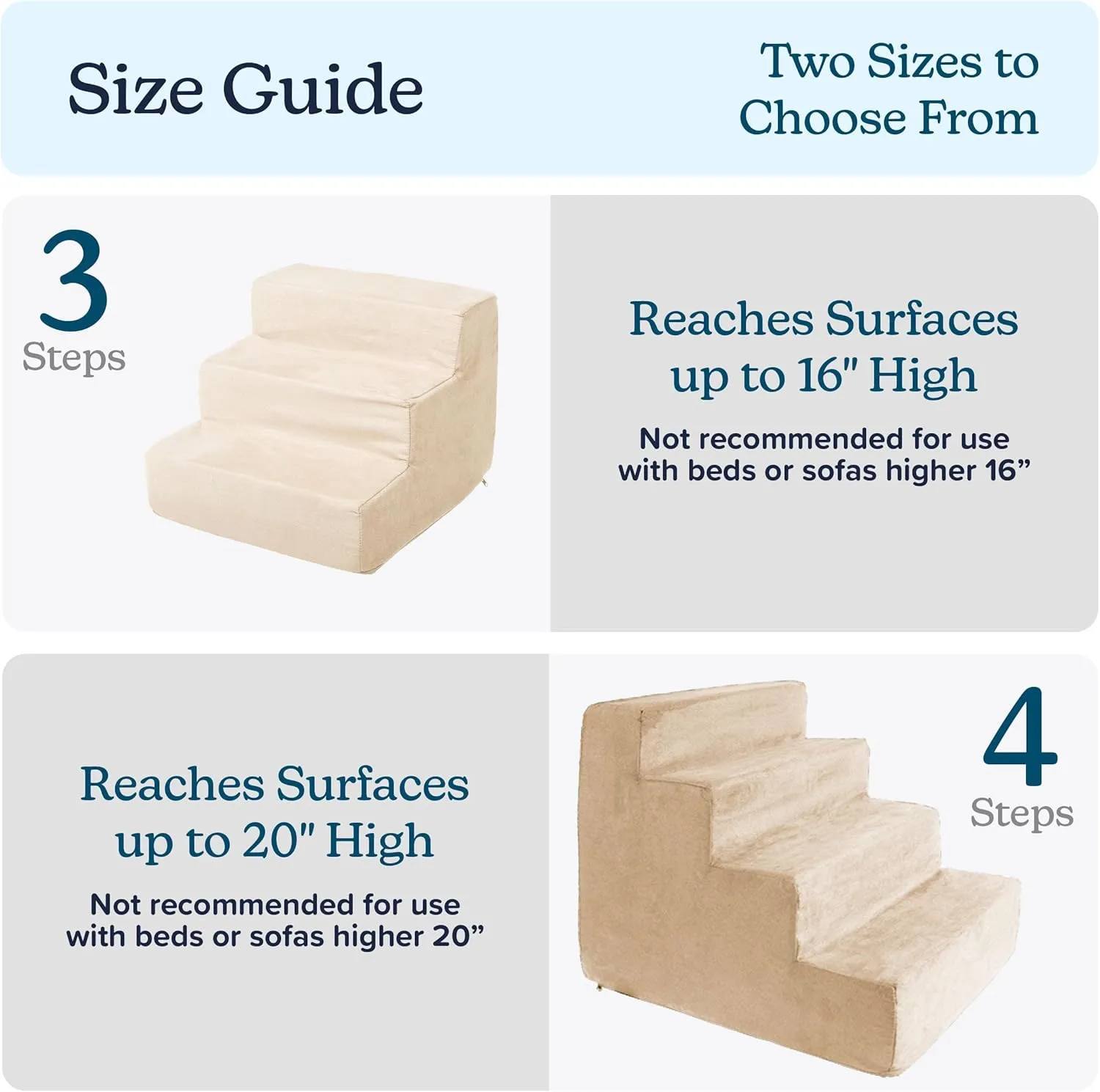 3-Step Pet Stairs - Nonslip Foam Dog and Cat Steps with Removable Zippered Microfiber Cover - 2-Tone Design for Home or Vehicle Use by PETMAKER (Tan)