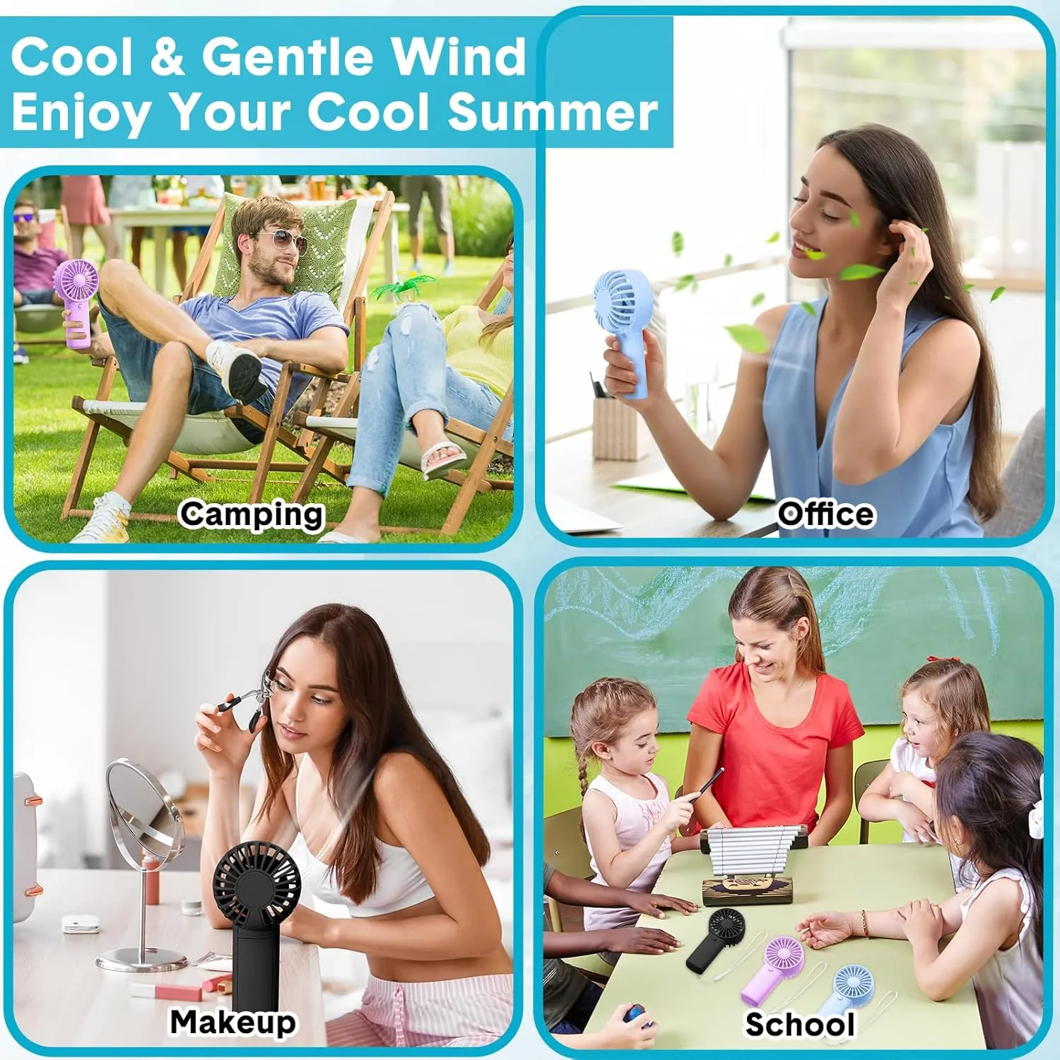 30 Pcs Mini Portable Fan Handheld Battery Operated Portable Small Personal Fans for Summer Travel Beach Indoor Outdoor Cooling Gift (Blue,Black,Purple)