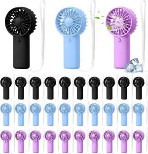 30 Pcs Mini Portable Fan Handheld Battery Operated Portable Small Personal Fans for Summer Travel Beach Indoor Outdoor Cooling Gift (Blue,Black,Purple)