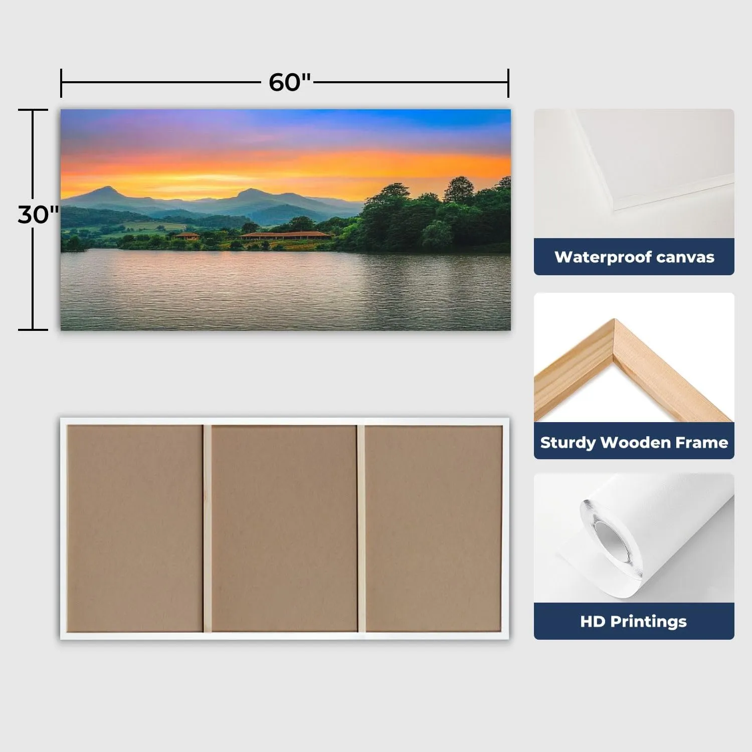 30"x 60" Large Wall Art Lake Naverone sunset twilight Underberg Painting Picture Print on Canvas Wall Art for Living Room Bedroom Modern Home Wall Decor Framed Artwork