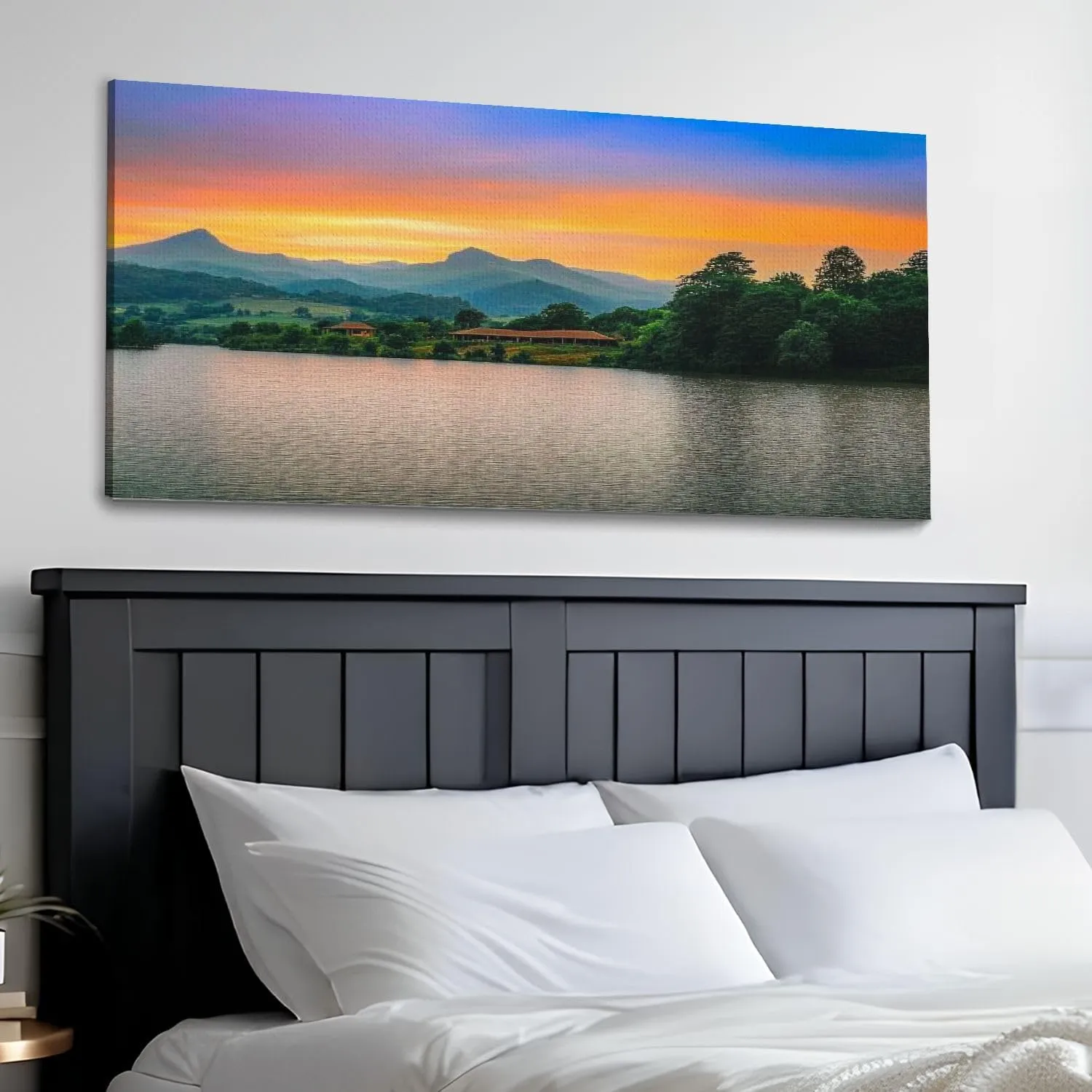 30"x 60" Large Wall Art Lake Naverone sunset twilight Underberg Painting Picture Print on Canvas Wall Art for Living Room Bedroom Modern Home Wall Decor Framed Artwork