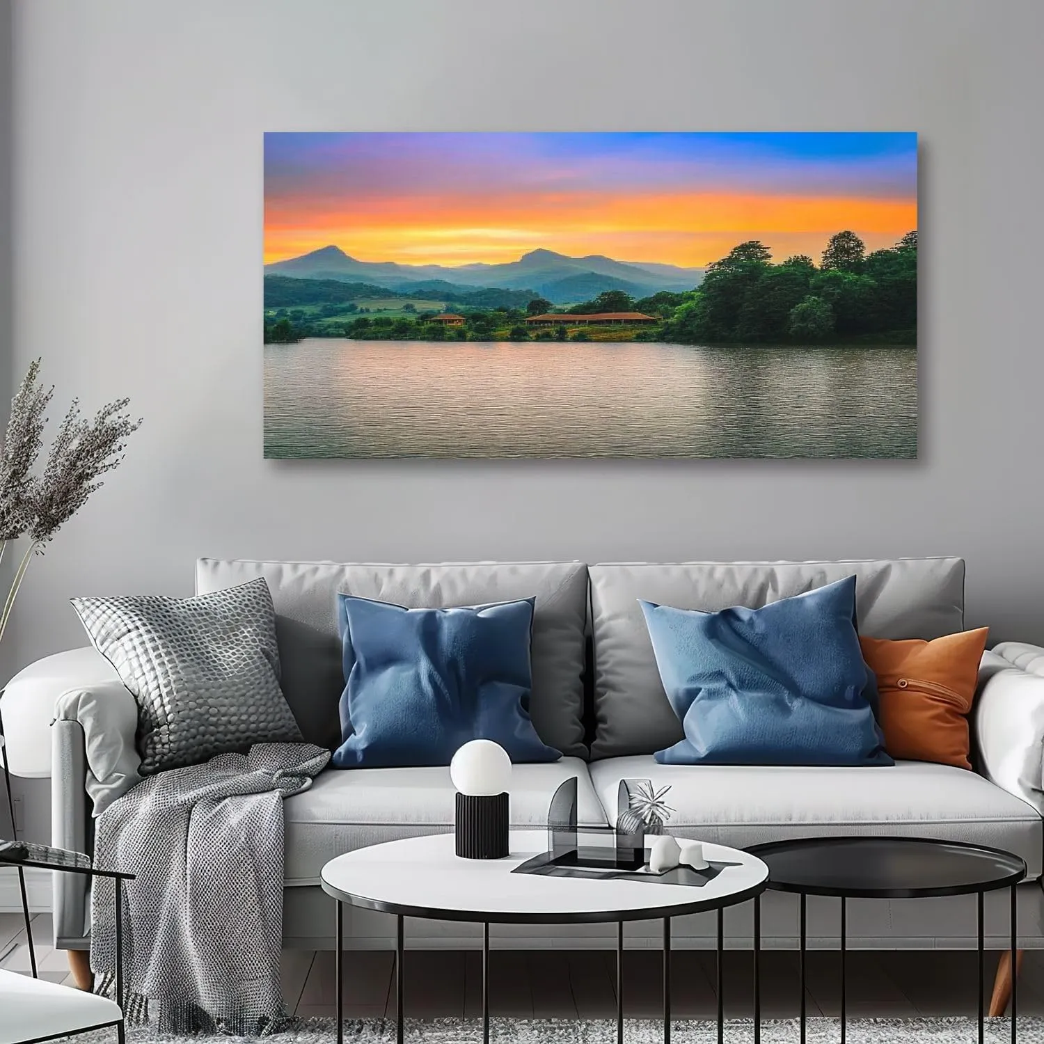 30"x 60" Large Wall Art Lake Naverone sunset twilight Underberg Painting Picture Print on Canvas Wall Art for Living Room Bedroom Modern Home Wall Decor Framed Artwork