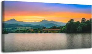 30"x 60" Large Wall Art Lake Naverone sunset twilight Underberg Painting Picture Print on Canvas Wall Art for Living Room Bedroom Modern Home Wall Decor Framed Artwork