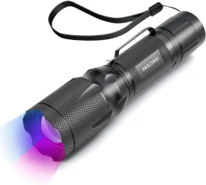 365nm/395nm Blacklight Flashlight, Dual-Mode for UV Glue Curing, Uranium Glass, AC Leak UV Dye Tracking, Portable Multi-Function - Batteries Not Included