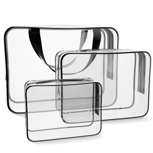 3Pcs Clear Travel Bags for Toiletries - Clear Cosmetic Bags Toiletry Travel Set for Women with Strap Clear Makeup Bags with Zipper - Plastic Transparent Bags for Women Vinyl Bags with Zipper