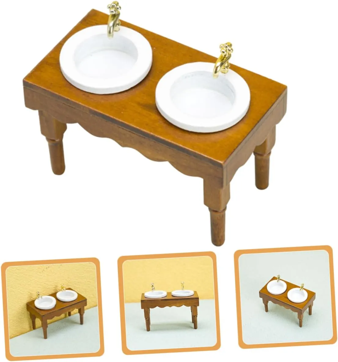 3pcs Miniature Bathroom Sink Scale Dollhouse Wash Basin Prop Double Sink Model for Bathroom Scene Decoration Chic Compact Design for Miniature Furniture Ornaments