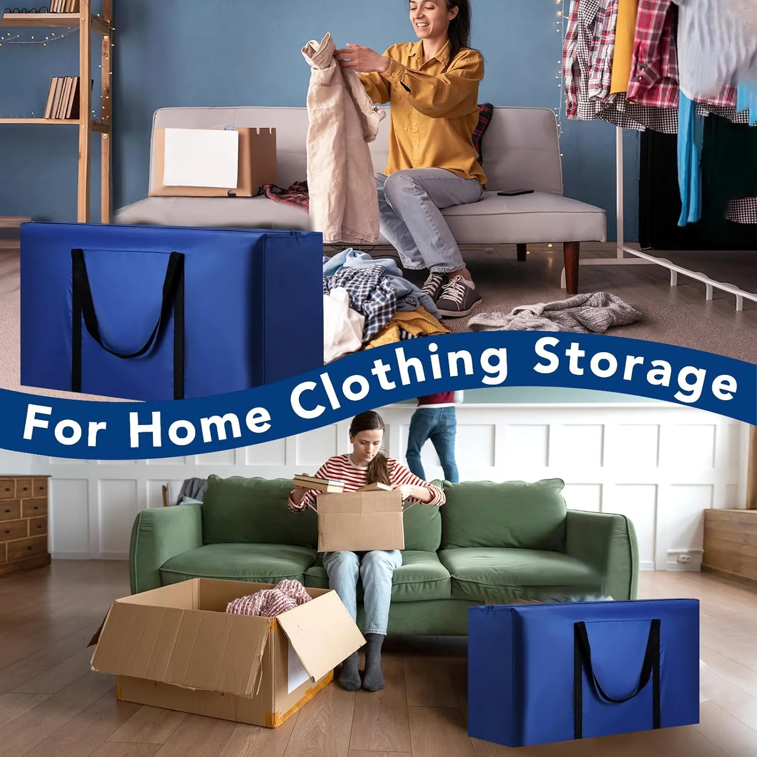 4 Pack 120L Large Storage Bags, Extra Large Moving Bags with Zips for Moving House Storage Clothes Bedding Comforter Quilt Blankets Jumbo Storage Bags Moving Totes Blue