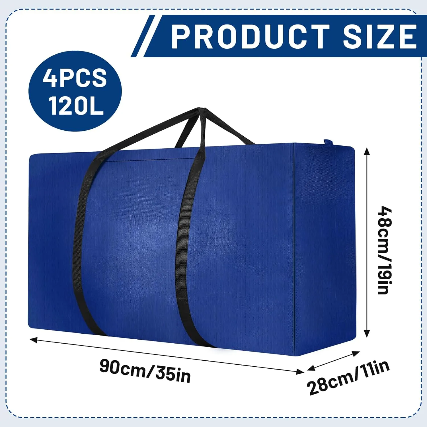 4 Pack 120L Large Storage Bags, Extra Large Moving Bags with Zips for Moving House Storage Clothes Bedding Comforter Quilt Blankets Jumbo Storage Bags Moving Totes Blue