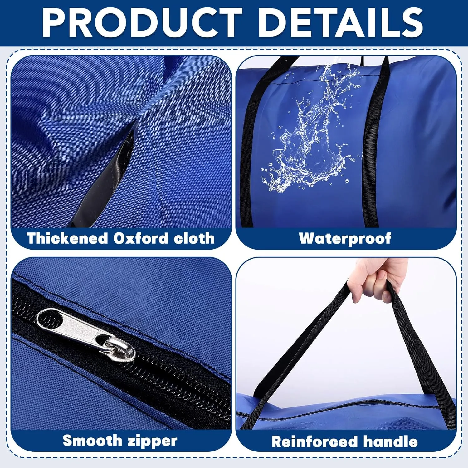 4 Pack 120L Large Storage Bags, Extra Large Moving Bags with Zips for Moving House Storage Clothes Bedding Comforter Quilt Blankets Jumbo Storage Bags Moving Totes Blue