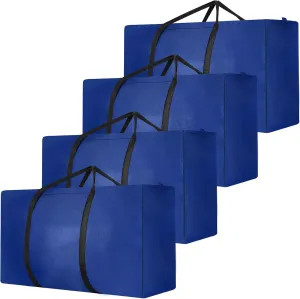 4 Pack 120L Large Storage Bags, Extra Large Moving Bags with Zips for Moving House Storage Clothes Bedding Comforter Quilt Blankets Jumbo Storage Bags Moving Totes Blue