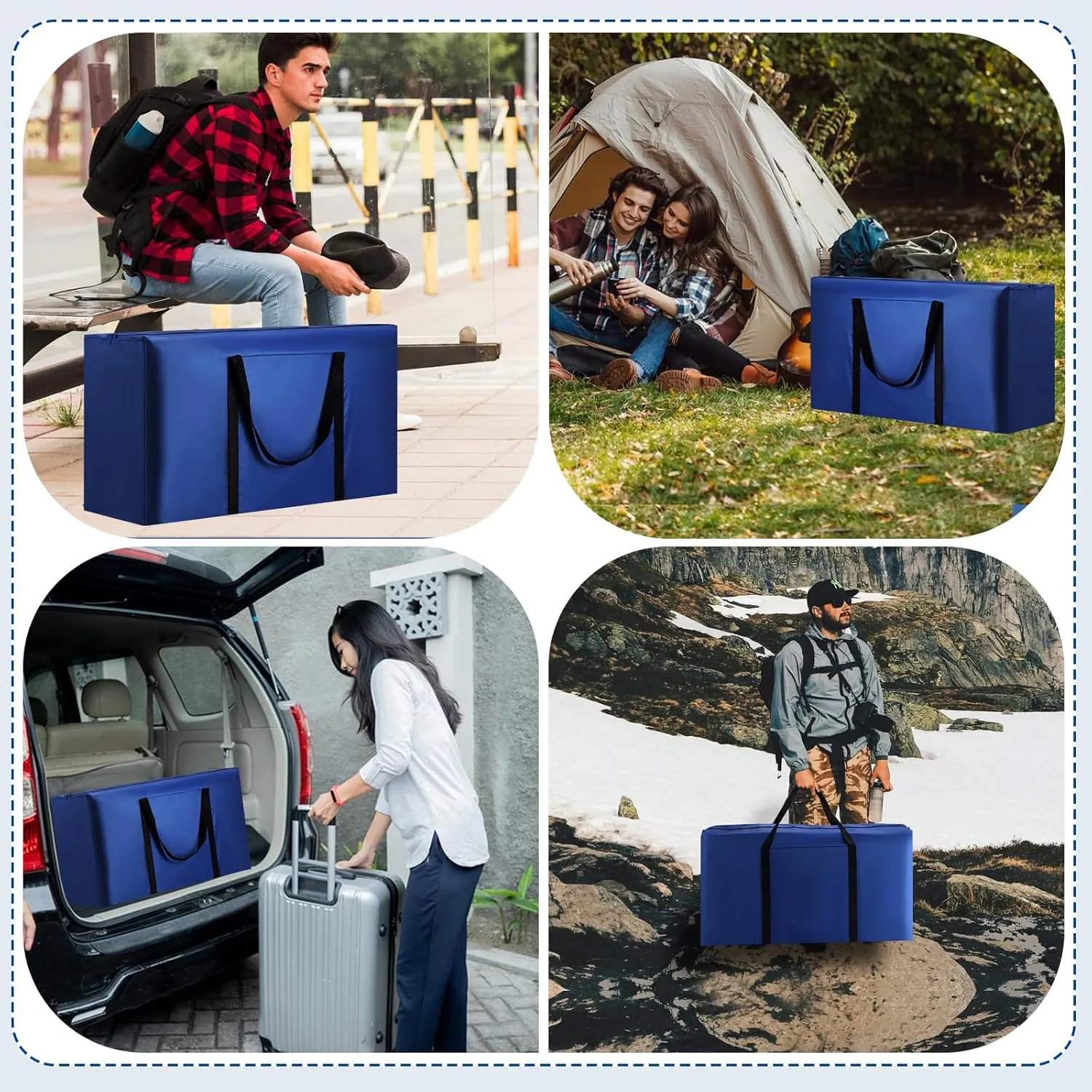 4 Pack 120L Large Storage Bags, Extra Large Moving Bags with Zips for Moving House Storage Clothes Bedding Comforter Quilt Blankets Jumbo Storage Bags Moving Totes Blue