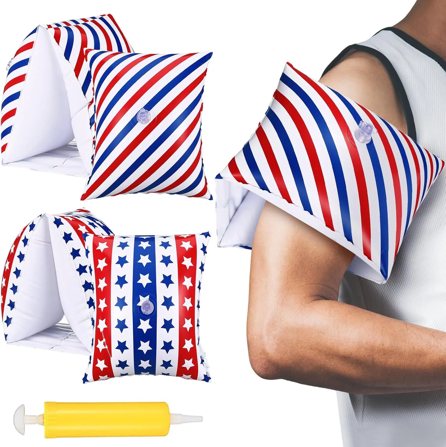 4 Pack Adult Arm Floaties for Summer 4th of July Inflatable Water Wings Independence Day Pool Arm Float Men Women Patriotic American Flag Water Swimming Ring for Adults Swimming Pool Party