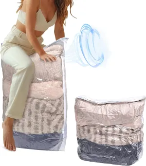 4 Pack Extra Large Thickened Cube Vacuum Seal Storage Bags, Space Saver Compression Storage Bags for Clothing Comforters Pillows Blankets, No Pump Needed