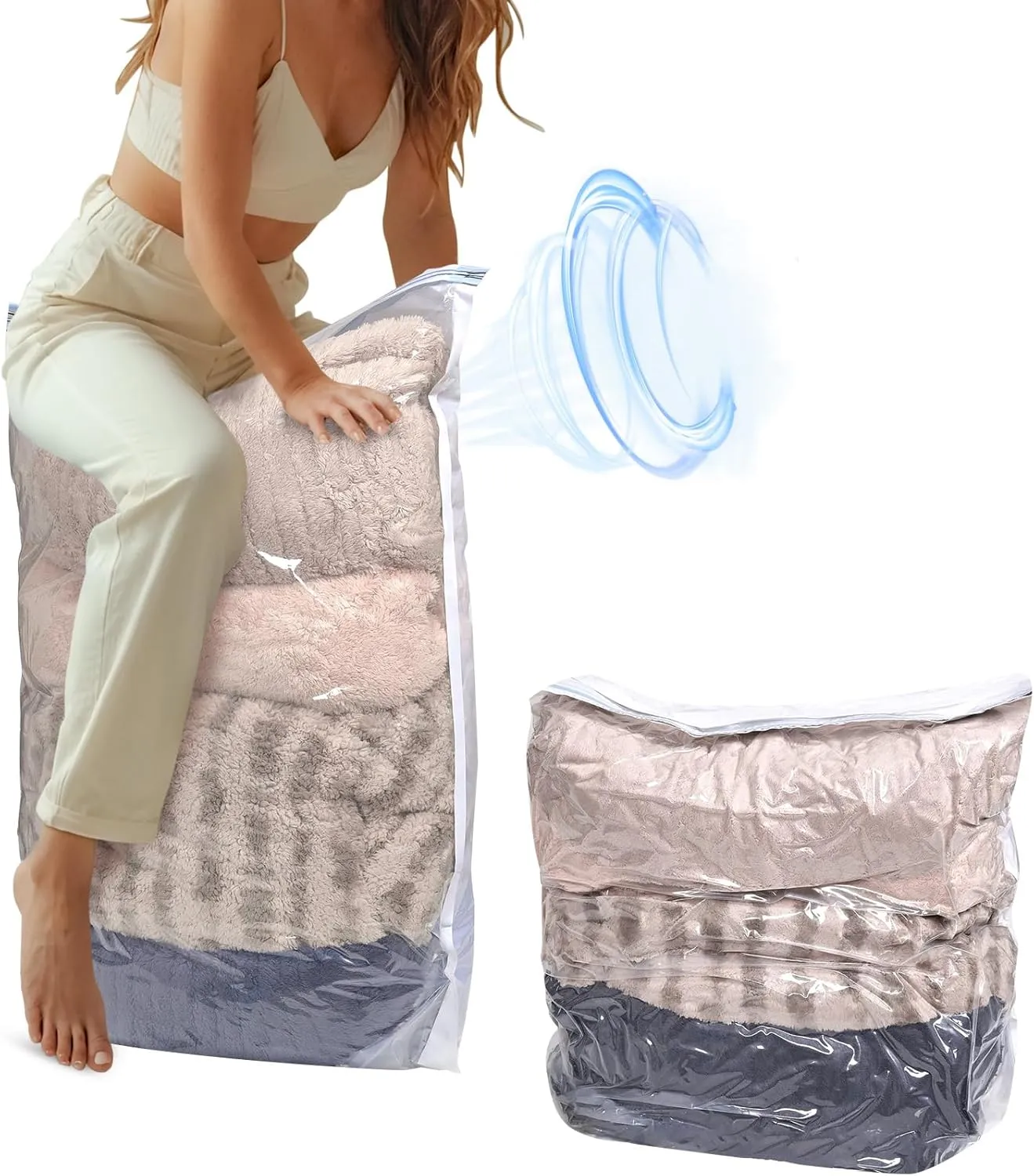 4 Pack Extra Large Thickened Cube Vacuum Seal Storage Bags, Space Saver Compression Storage Bags for Clothing Comforters Pillows Blankets, No Pump Needed