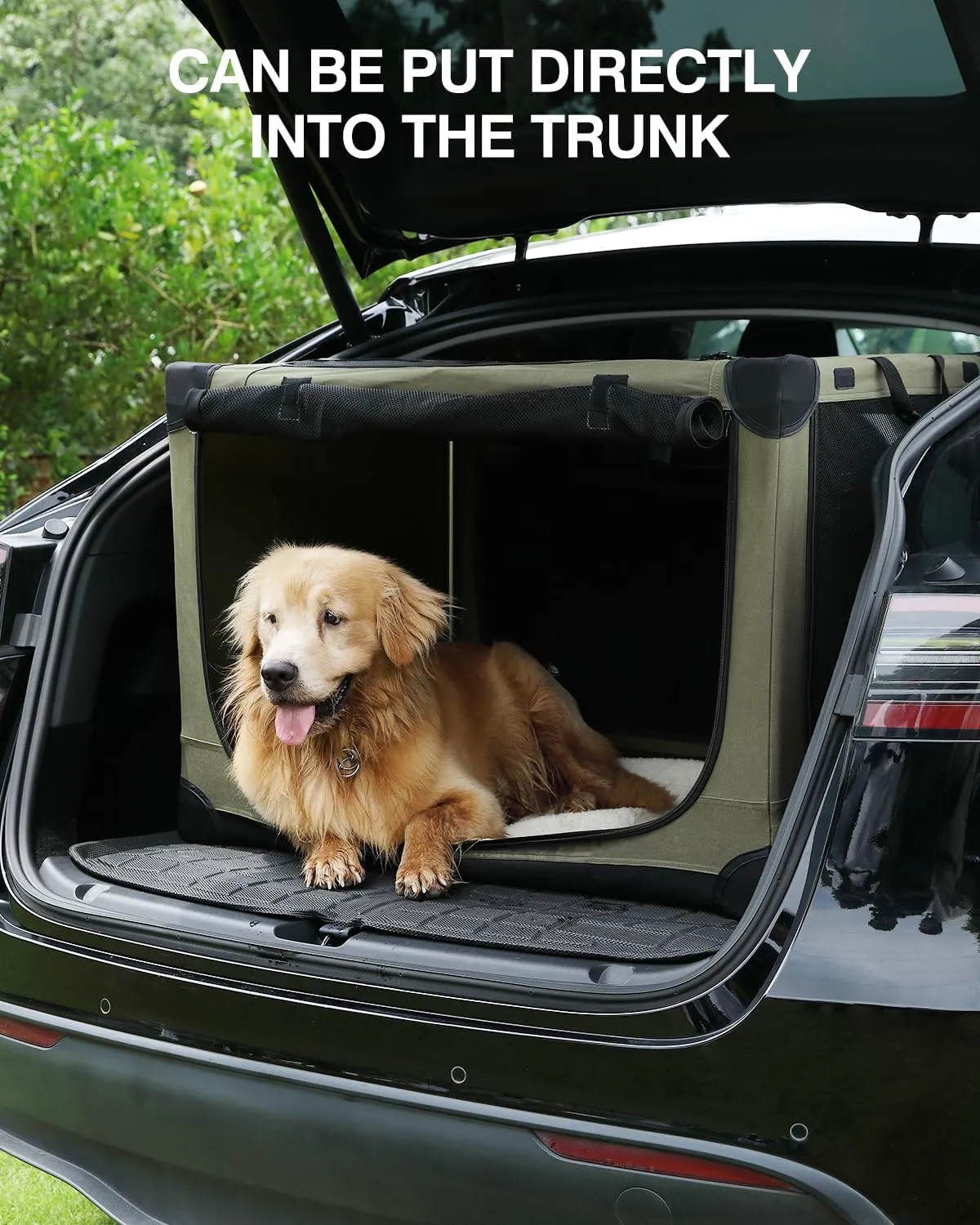 42-Inch Collapsible Travel Dog Crate, Portable 4-Door Soft Kennel for Medium to Large Dogs, Chew-Proof Mesh Windows, Indoor/Outdoor Use, Foldable, with Storage Bag (Green)