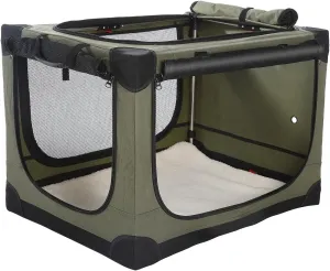 42-Inch Collapsible Travel Dog Crate, Portable 4-Door Soft Kennel for Medium to Large Dogs, Chew-Proof Mesh Windows, Indoor/Outdoor Use, Foldable, with Storage Bag (Green)