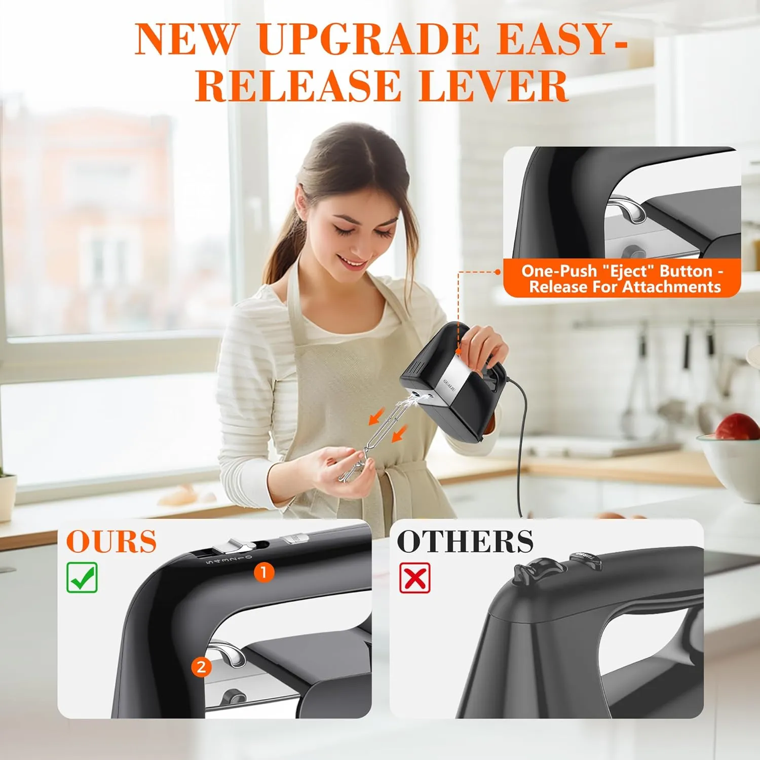 450W Electric Hand Mixer, 5-Speed Large Handheld Mixer Food Mixer with 304 Stainless Steel Beaters, Dough Hooks & Storage Bag, Kitchen Blender for Baking & Cooking, Turbo Boost/Black
