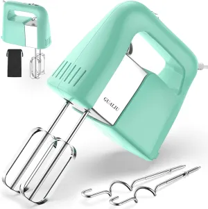 450W Hand Mixer Electric, 5-Speed Large Handheld Mixer Food Mixer with 304 Stainless Steel Beaters, Dough Hooks & Storage Bag, Electric Kitchen Mixer for Baking & Cooking, Turbo Boost/Aqua Sky