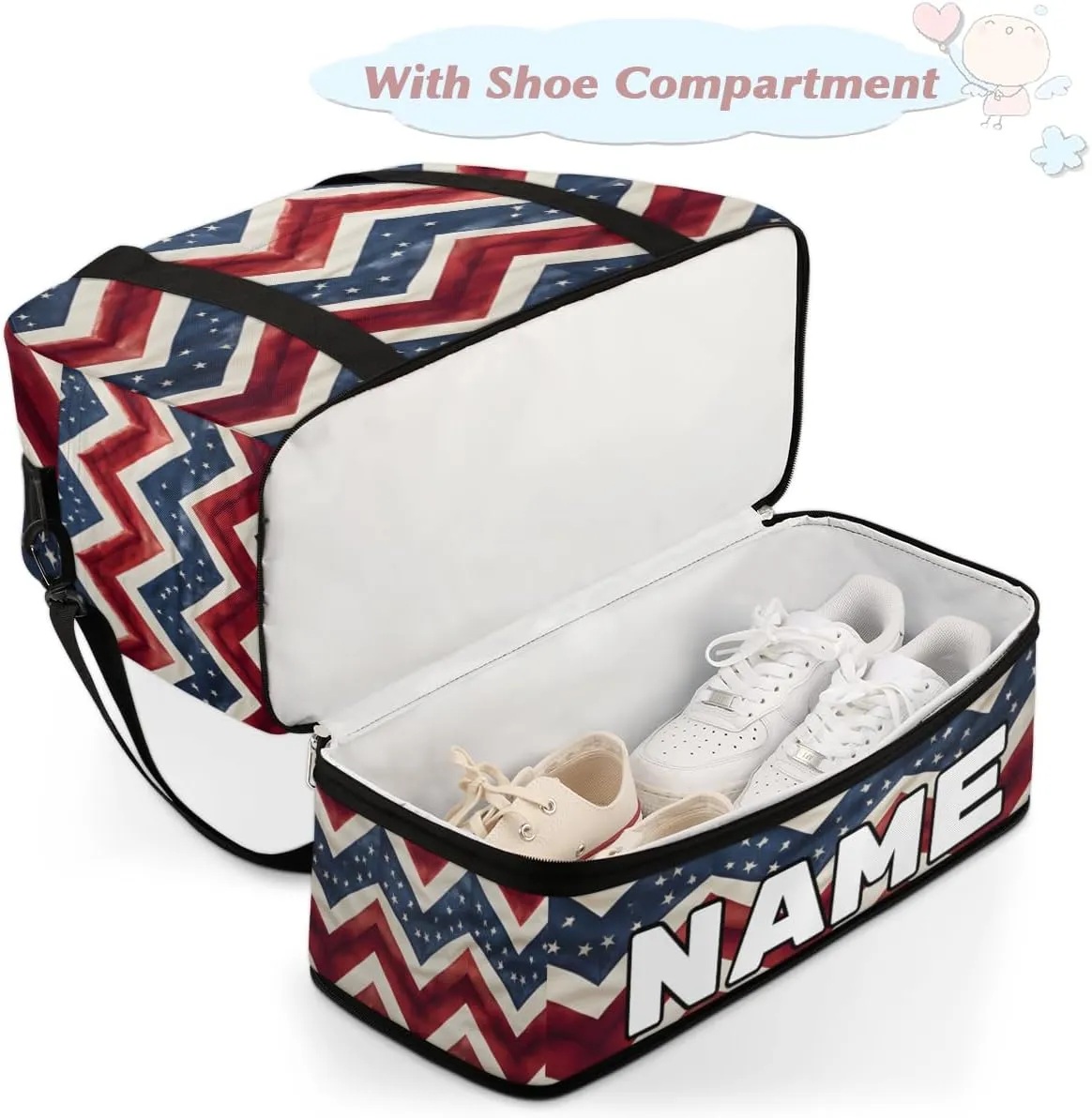 4th of July Memorial Day Custom Foldable Duffle Bag with Shoes Compartment Personalized Large Capacity Waterproof Travel Weekender Bag Overnight Bag for Sports Gym