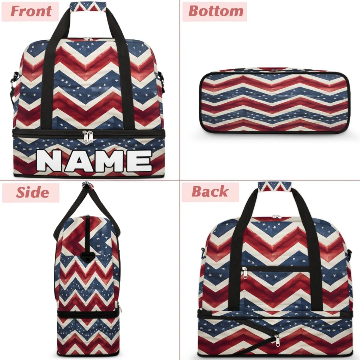 4th of July Memorial Day Custom Foldable Duffle Bag with Shoes Compartment Personalized Large Capacity Waterproof Travel Weekender Bag Overnight Bag for Sports Gym