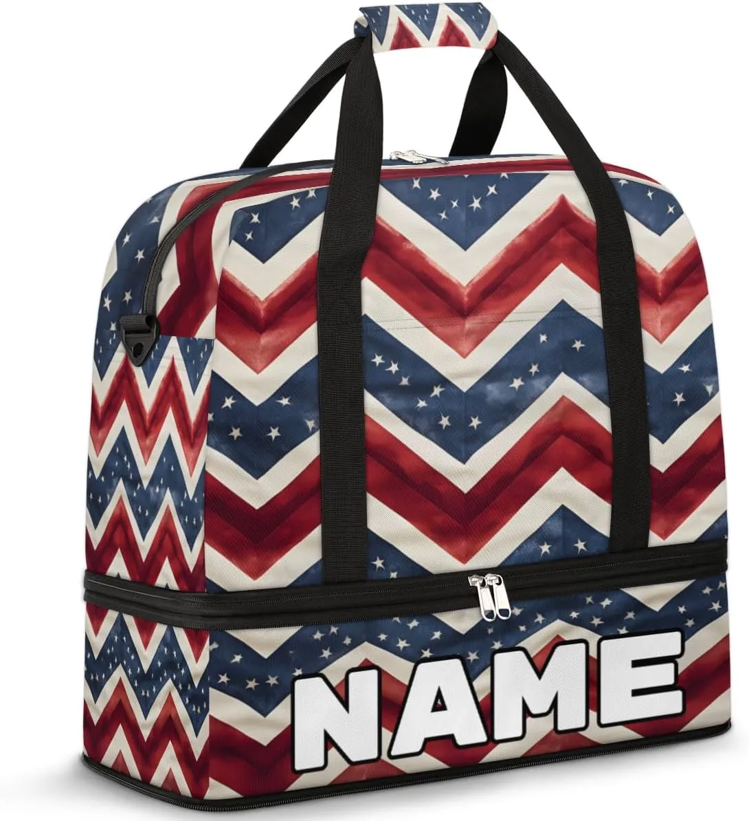 4th of July Memorial Day Custom Foldable Duffle Bag with Shoes Compartment Personalized Large Capacity Waterproof Travel Weekender Bag Overnight Bag for Sports Gym