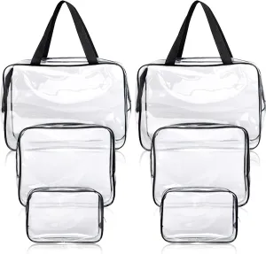 6 Pcs Clear Makeup Bags, Cosmetic Bags, Waterproof PVC Toiletry Bag Set with Zipper, Handle Portable Luggage Pouch for Women, Men, Vacation Travel, Bathroom, 3 Sizes