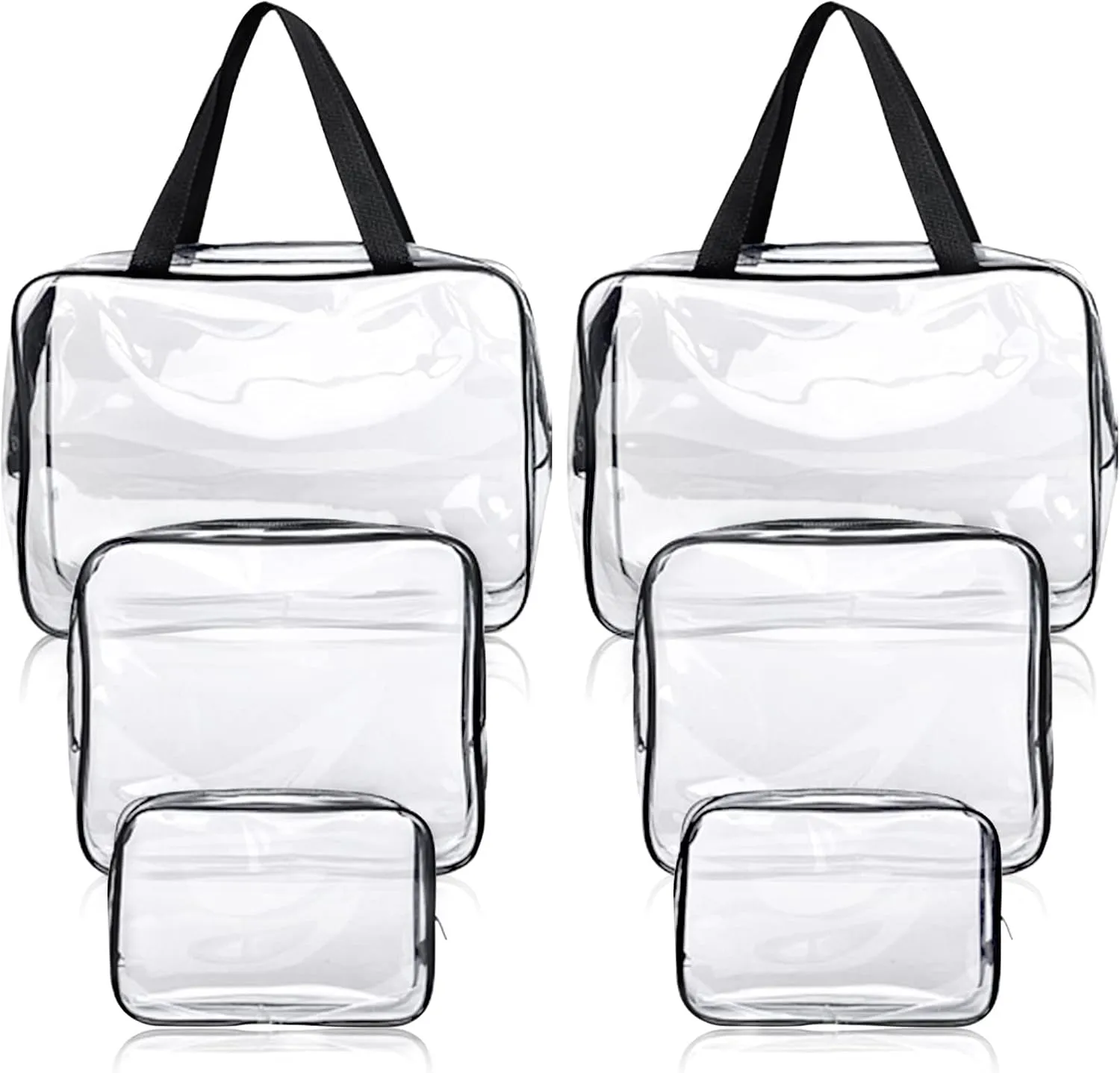 6 Pcs Clear Makeup Bags, Cosmetic Bags, Waterproof PVC Toiletry Bag Set with Zipper, Handle Portable Luggage Pouch for Women, Men, Vacation Travel, Bathroom, 3 Sizes