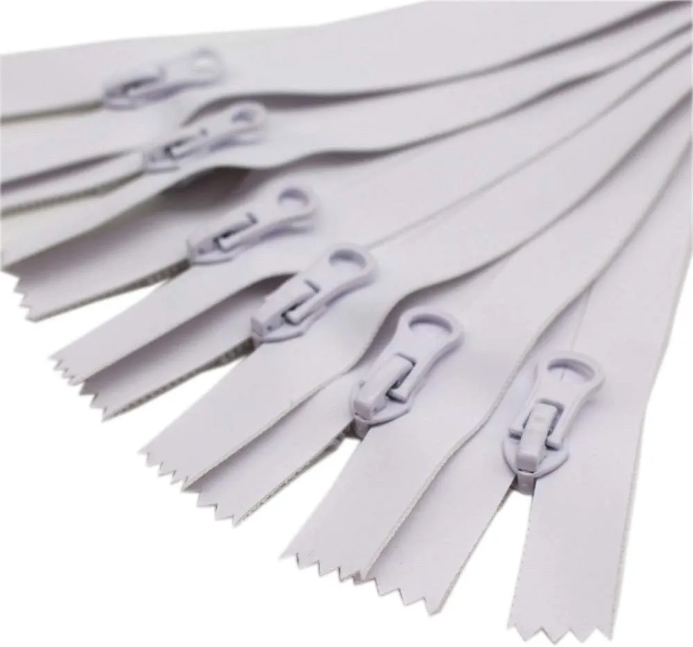 6PCS 8 Inch #5 Waterproof Zippers Bulk Closed Bottom Waterproof Zipper for Sewing, Bags, Luggage, Craft, Clothes, Jackets, Raincoats, Ski Suit, Decorating (White)