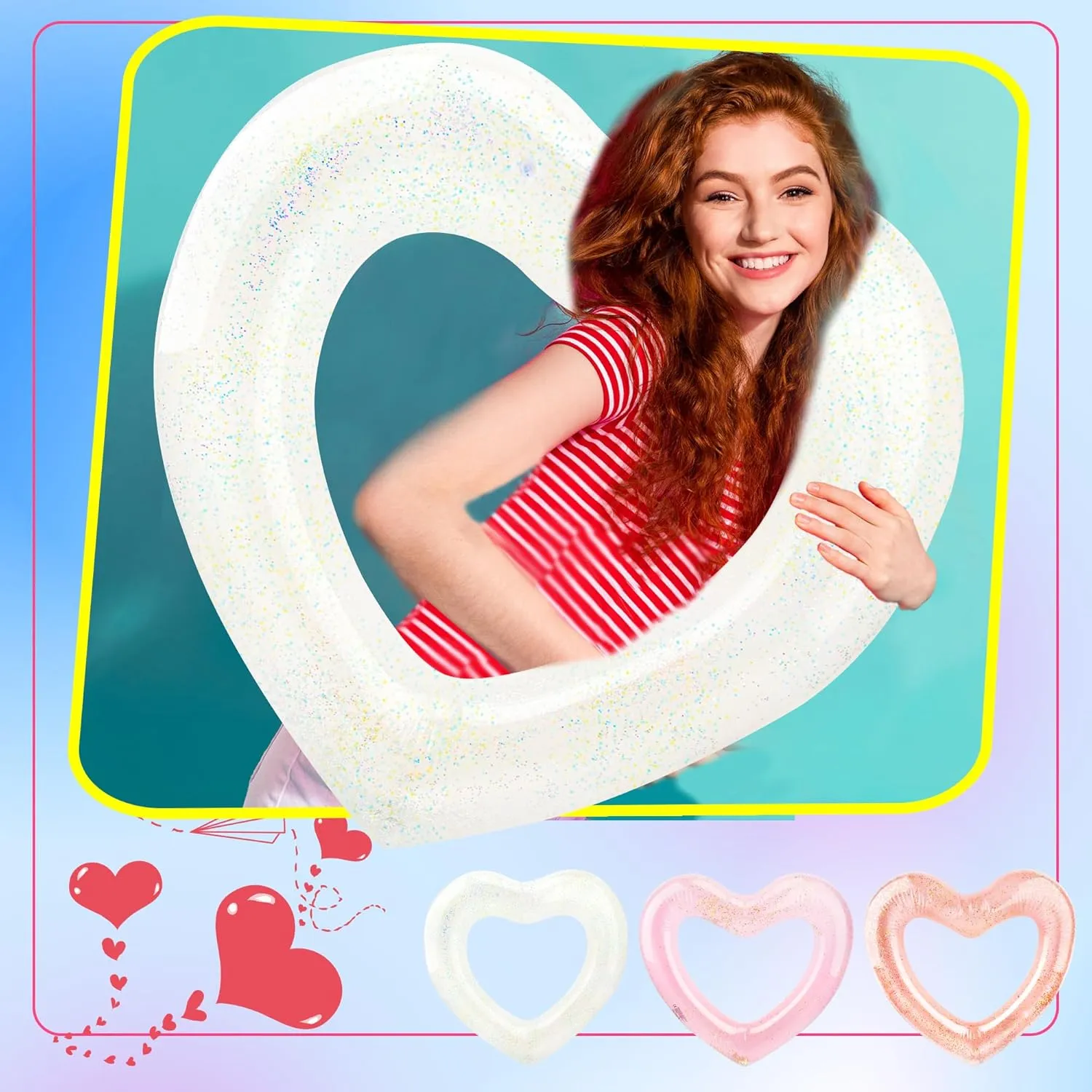 8 Pack 47.3 Inch Inflatable Heart Shaped Pool Float Inflatable Heart Shaped Swimming Ring Pool Heart Shaped Tube for Adult Summer Beach Pool Bachelor Party