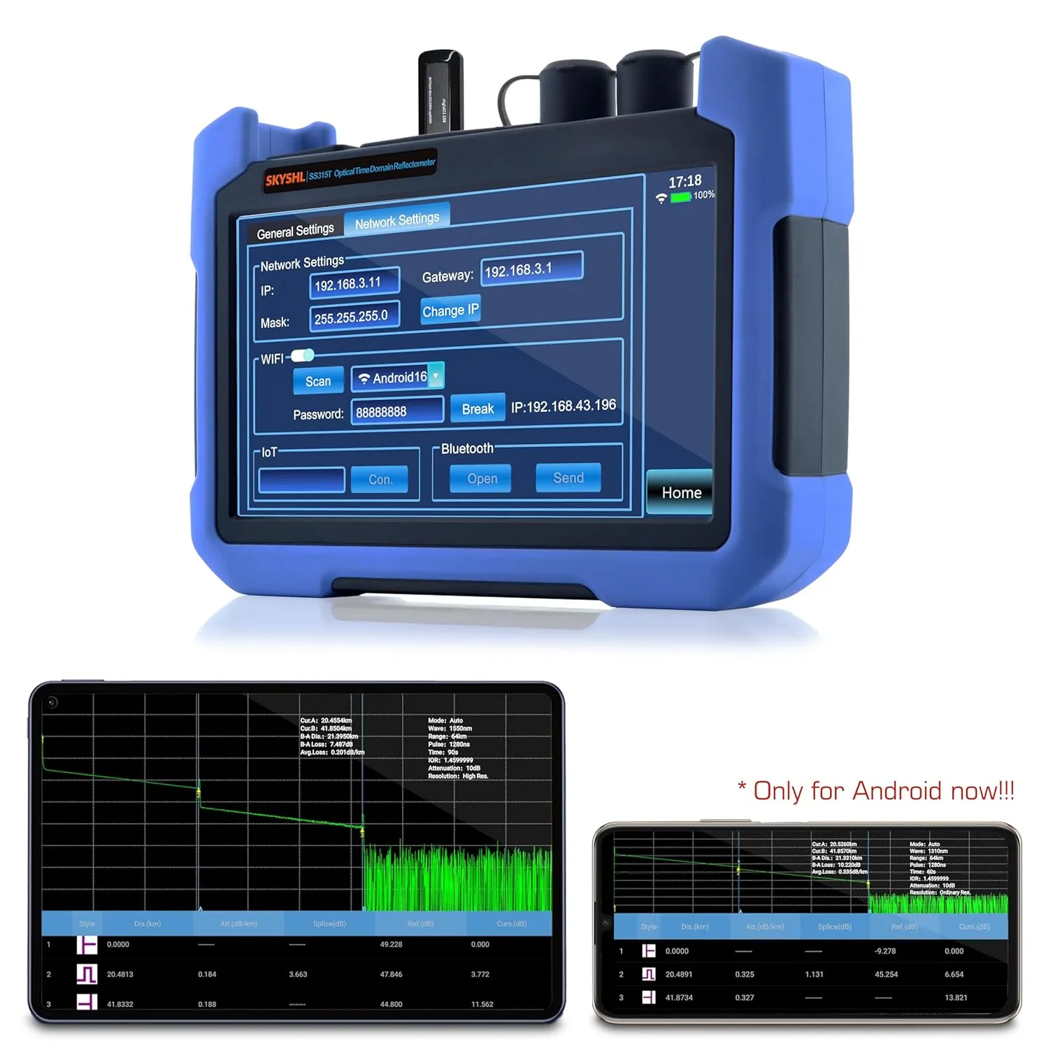 850nm/29dB 1300nm/37dB MM Fiber OTDR Tester Build in OPM OLS VFL Event Map APP Module 7inch Touch Screen Compatible with SC FC ST LC/UPC&APC Connector-SS315T-2MM1