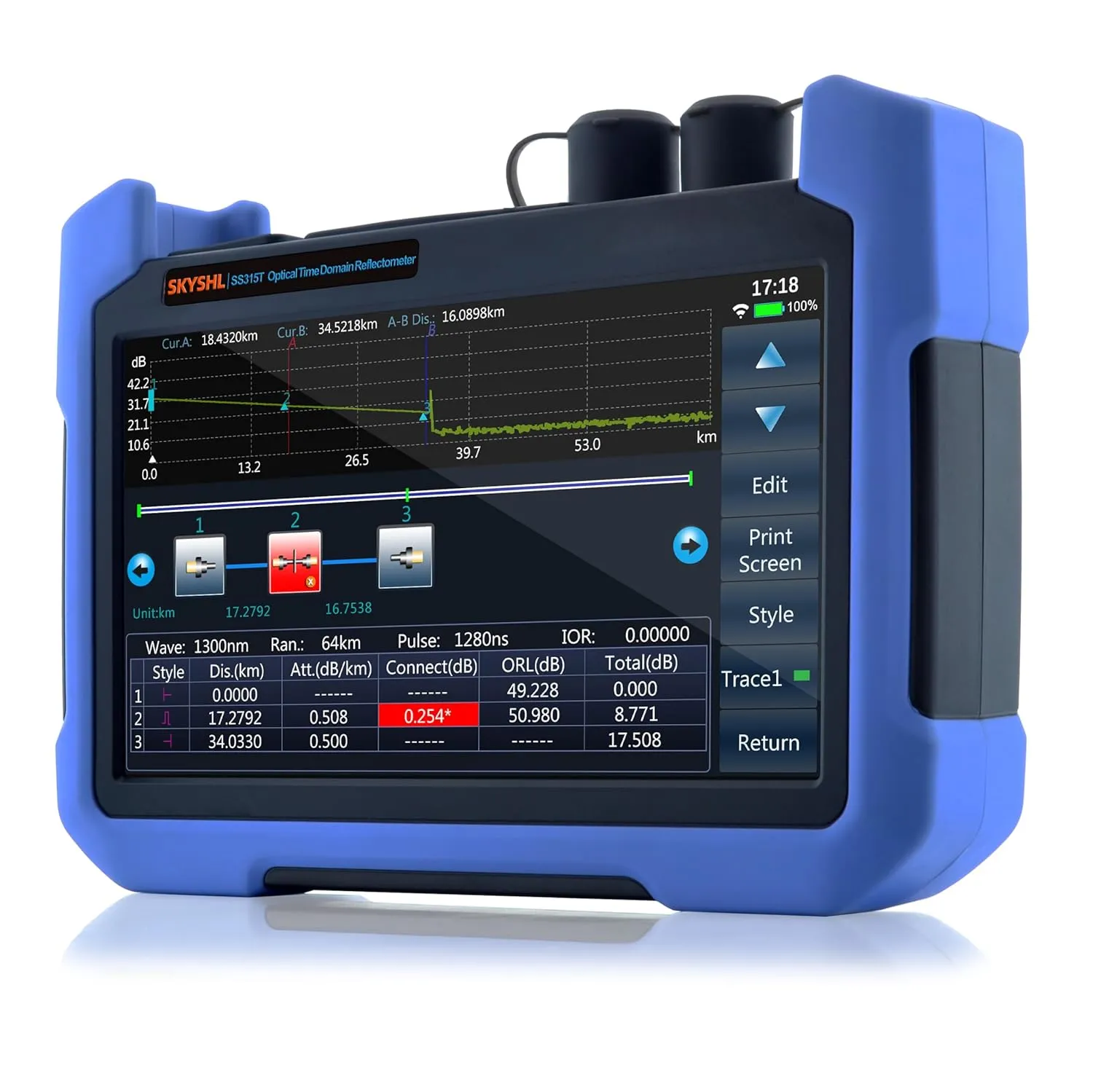 850nm/29dB 1300nm/37dB MM Fiber OTDR Tester Build in OPM OLS VFL Event Map APP Module 7inch Touch Screen Compatible with SC FC ST LC/UPC&APC Connector-SS315T-2MM1