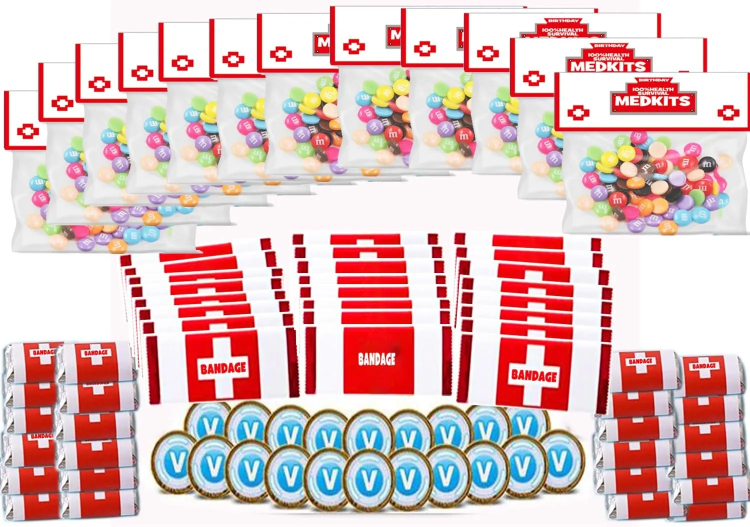 96 Pack Game Party Supplies Party Candy Decorations, 48 Pack Candy and Chocolate Bar Wrappers(2 Size), 12 Set of Candy Bags, 12 Pack Chocolate Coin Labels for Kids Game Party Favors1