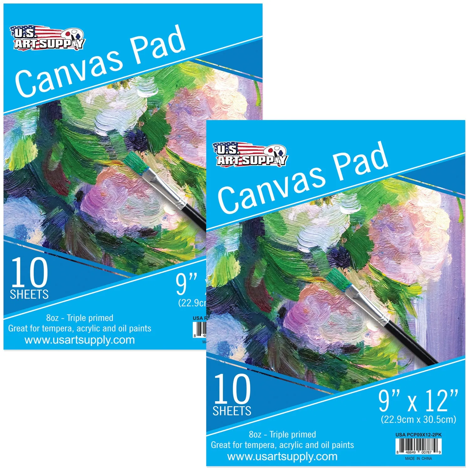 9" x 12" 10-Sheet 8-Ounce Triple Primed Acid-Free Canvas Paper Pad (Pack of 2 Pads), Canvas Paper for Acrylic Painting
