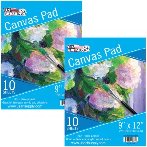 9" x 12" 10-Sheet 8-Ounce Triple Primed Acid-Free Canvas Paper Pad (Pack of 2 Pads), Canvas Paper for Acrylic Painting