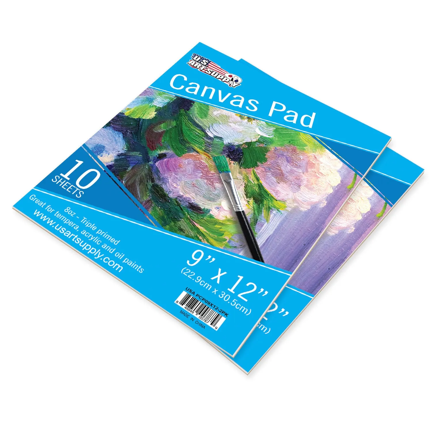 9" x 12" 10-Sheet 8-Ounce Triple Primed Acid-Free Canvas Paper Pad (Pack of 2 Pads), Canvas Paper for Acrylic Painting