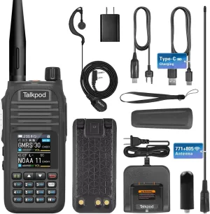 A36SE GMRS Handheld Radio Long Range, Multi Band Walkie Talkie with 771 Aviation Antenna ＆ 805 Antenna, Type-C Rechargeable Battery, AM/FM Reception, NOAA, Two Way Radio with Earpiece (Black)