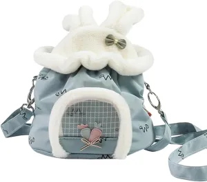 ABLAZEZAI Portable Hedgehog Carrier Bag, Breathable Hamster Outdoor Travel Bag, Short Plush Warm Rat Travel Handbag Pouch for Sugar Glider Mice Bird Gerbil Hedgehog (Blue)