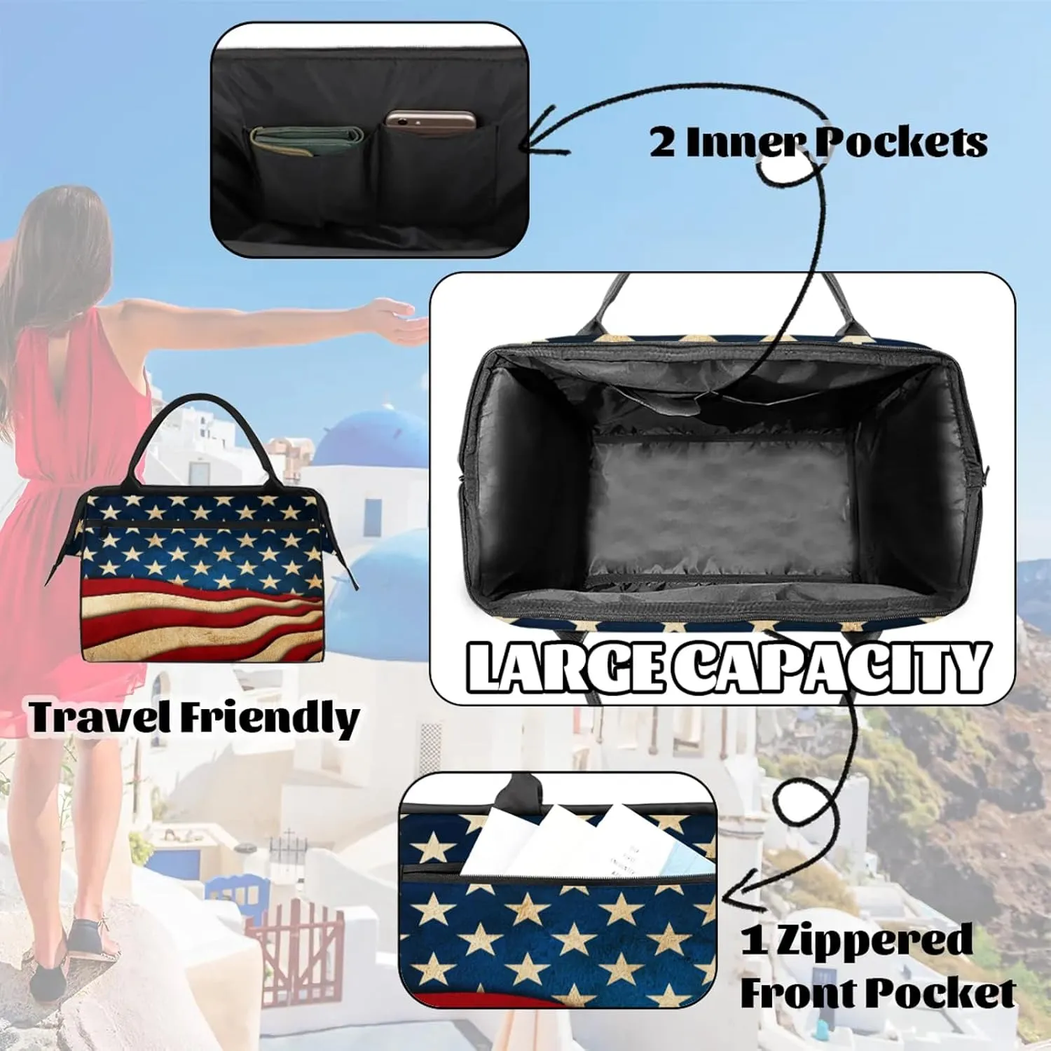 Abstract American Flag Large Travel Duffel Bag Gym Tote Bag for Women Men Waterproof Weekend Overnight Bag Carry On Tote Luggage with Pocket Personal Item Bags Sports Bag fit Travel Sports Gym Yoga