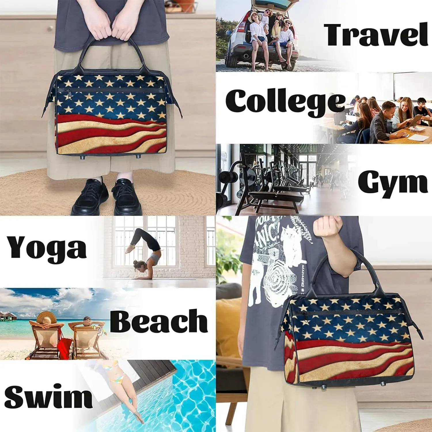 Abstract American Flag Large Travel Duffel Bag Gym Tote Bag for Women Men Waterproof Weekend Overnight Bag Carry On Tote Luggage with Pocket Personal Item Bags Sports Bag fit Travel Sports Gym Yoga
