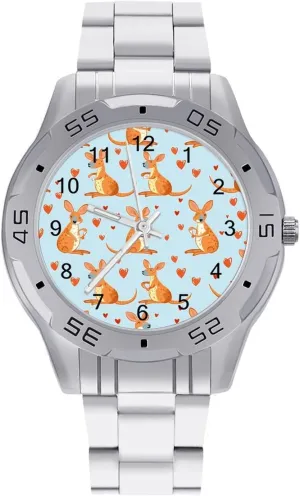 Abstract Kangaroos and Hearts Simple Stainless Steel Band Business Watch Dress Wrist Unique Luxury Work Casual Waterproof Watches