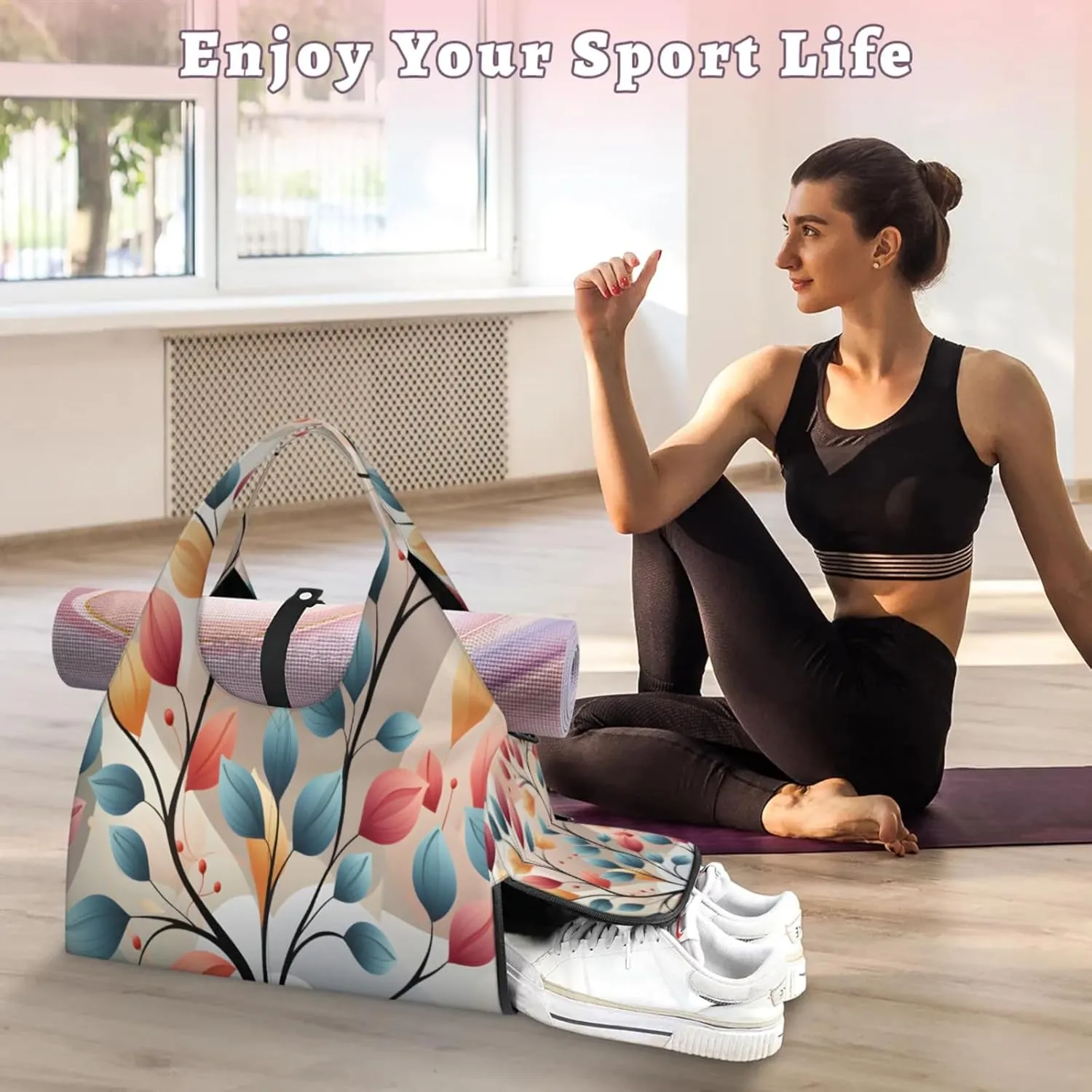 Abstract Leaf Artistry Waterproof Gym Bag for Men Women, Sports Duffel Bag with Shoe Compartment Yoga Mat Holder, Portable Large Travel Bag for Fitness, Camping, Weekend Trips