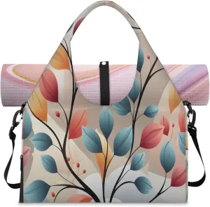 Abstract Leaf Artistry Waterproof Gym Bag for Men Women, Sports Duffel Bag with Shoe Compartment Yoga Mat Holder, Portable Large Travel Bag for Fitness, Camping, Weekend Trips