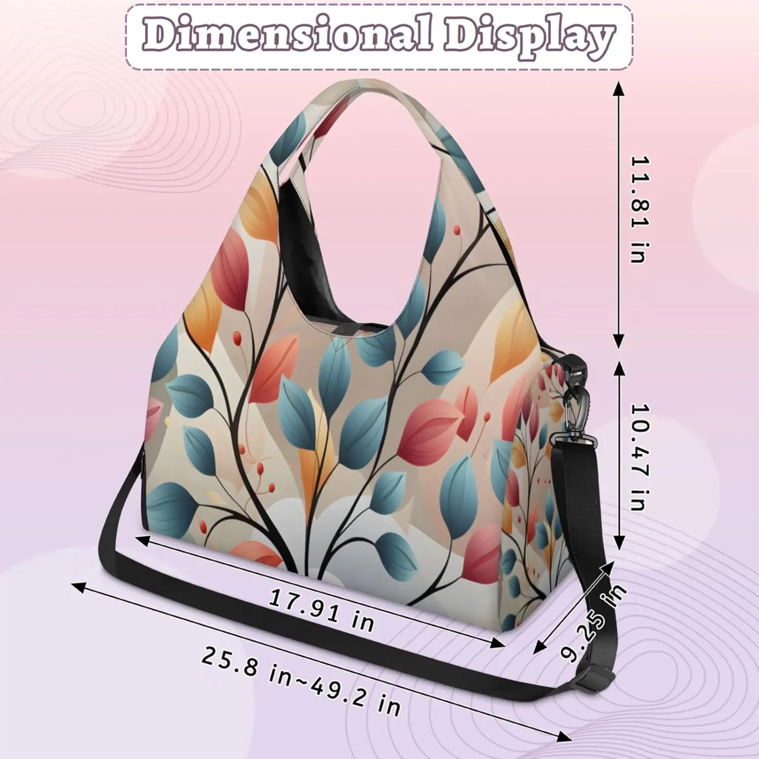 Abstract Leaf Artistry Waterproof Gym Bag for Men Women, Sports Duffel Bag with Shoe Compartment Yoga Mat Holder, Portable Large Travel Bag for Fitness, Camping, Weekend Trips