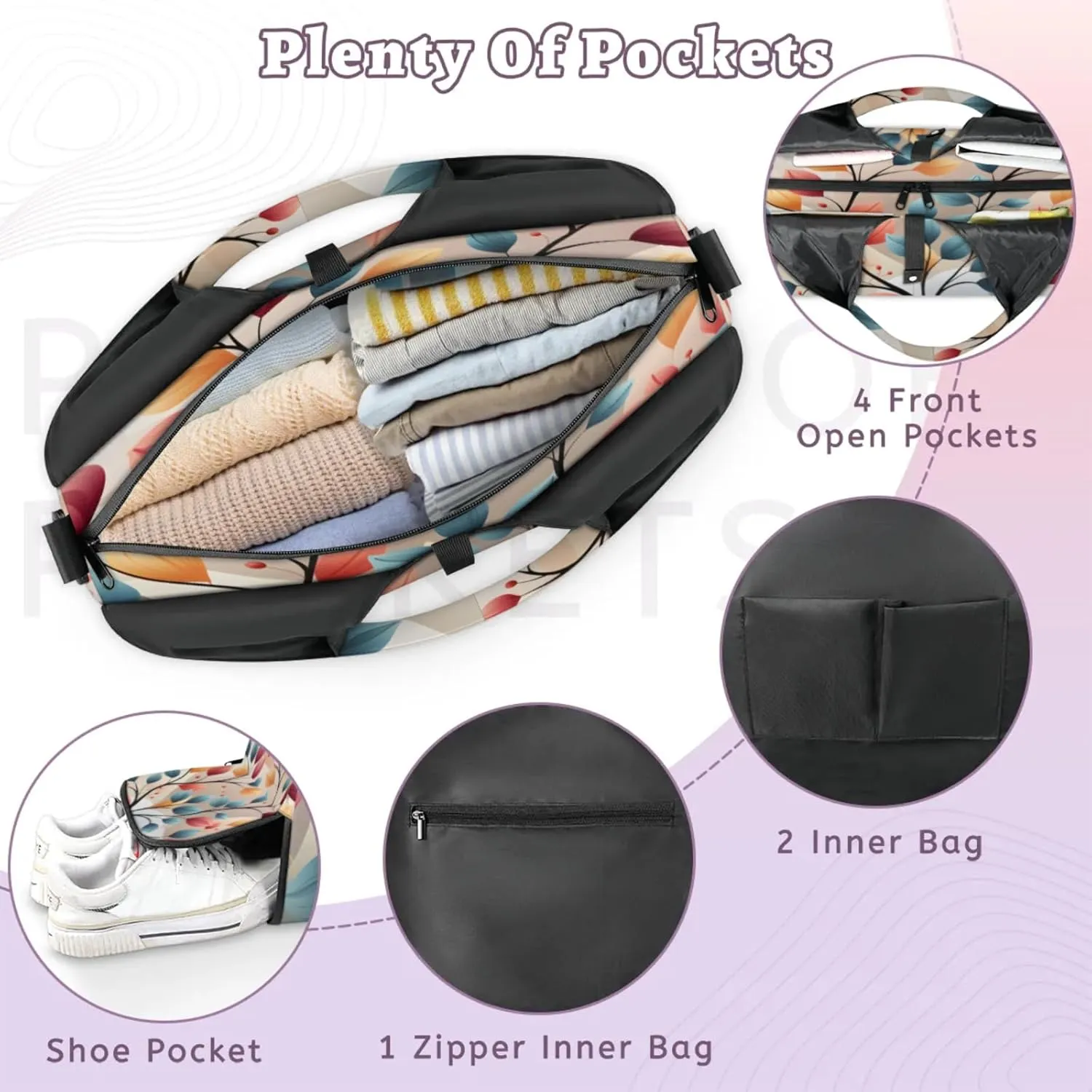 Abstract Leaf Artistry Waterproof Gym Bag for Men Women, Sports Duffel Bag with Shoe Compartment Yoga Mat Holder, Portable Large Travel Bag for Fitness, Camping, Weekend Trips