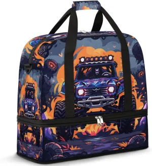 Abstract Monster Truck Car Foldable Travel Duffel Bag Overnight Weekender Bag with Shoes Compartment Sports Gym Bag for Men Women