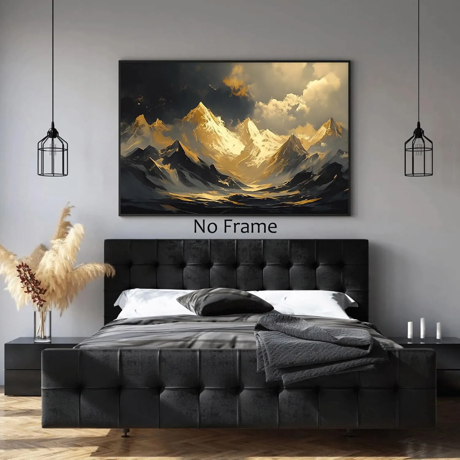 Abstract Mountain Landscape Wall Art Black and Gold Mountain Poster Nature Abstract Gold Foil Artwork Dark Grey Posters for Living Room 24x16inch No Frame