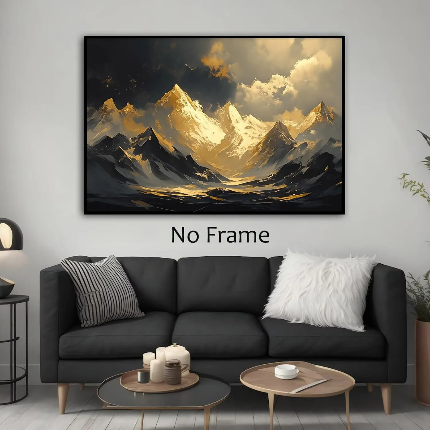 Abstract Mountain Landscape Wall Art Black and Gold Mountain Poster Nature Abstract Gold Foil Artwork Dark Grey Posters for Living Room 24x16inch No Frame
